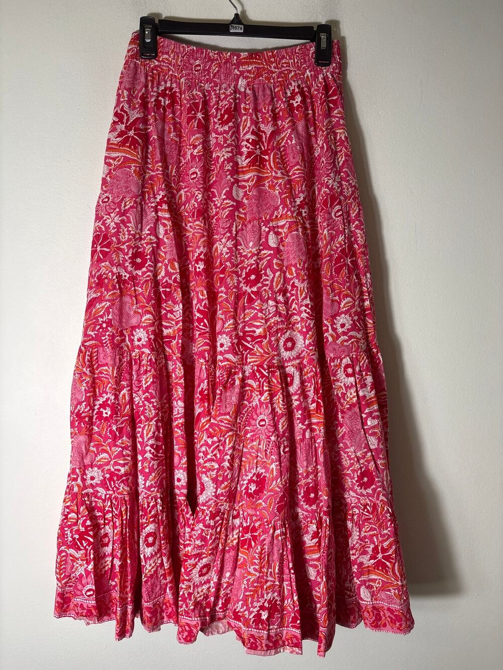 La Plage Pink Floral Cotton Pull ON Maxi Skirt Sz M